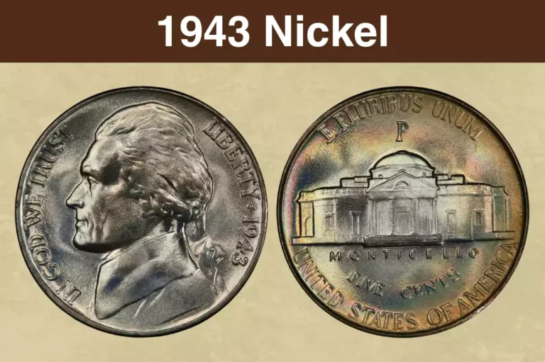 1943 Jefferson war nickel obverse and reverse showing the large P mint mark above Monticello